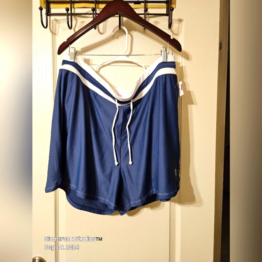 Free Country Drawstring Swim Shorts Blue 3X Plus Size 24W